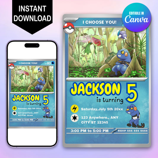 Croagunk Invitation Template | Pokemon Card Birthday Invite - CreativeRino