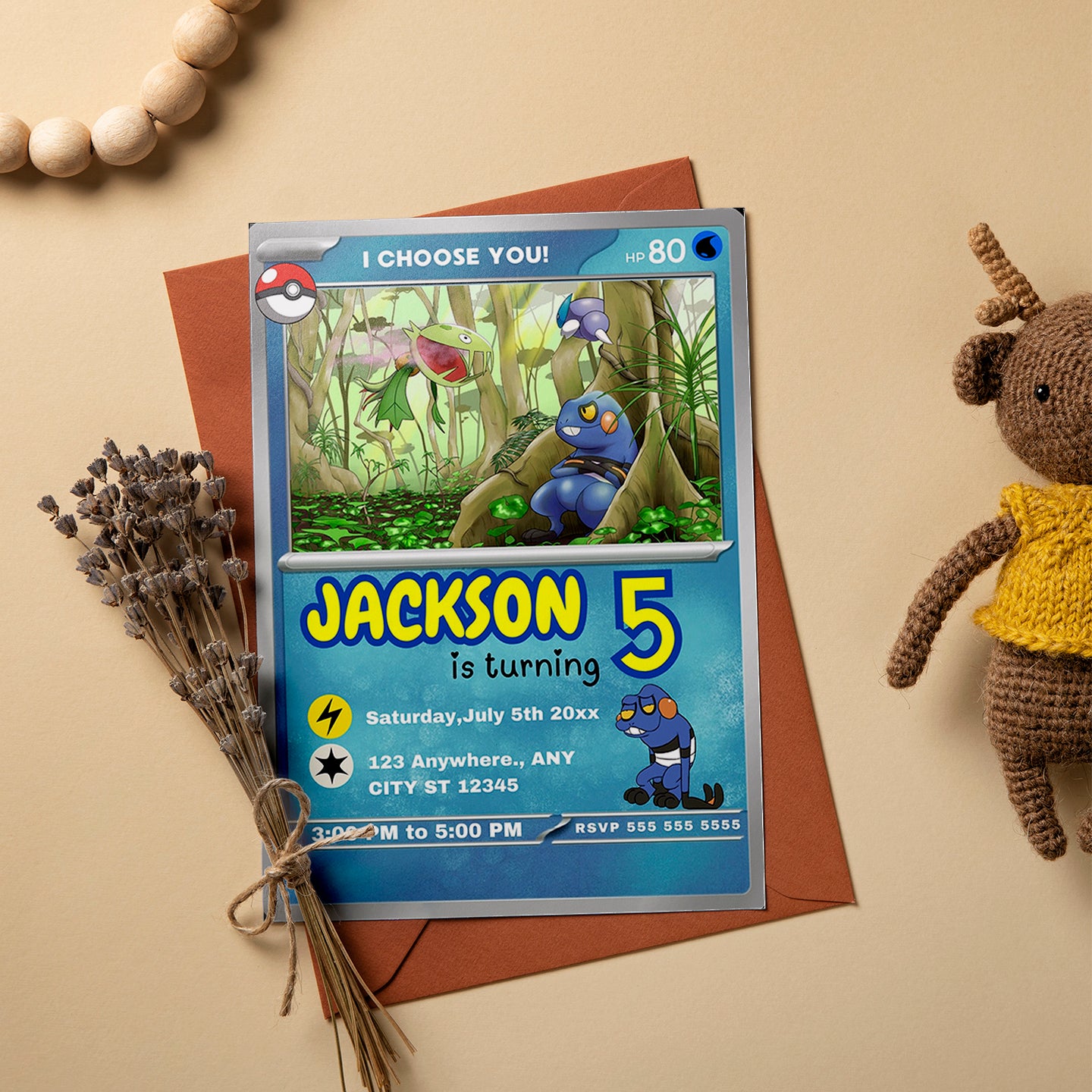 Croagunk Invitation Template | Pokemon Card Birthday Invite - CreativeRino
