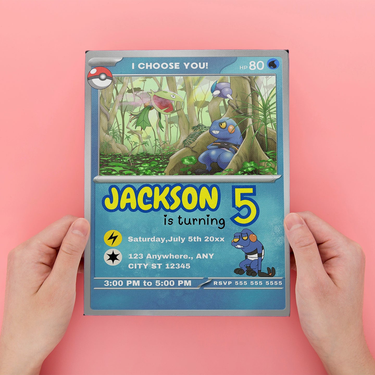 Croagunk Invitation Template | Pokemon Card Birthday Invite - CreativeRino