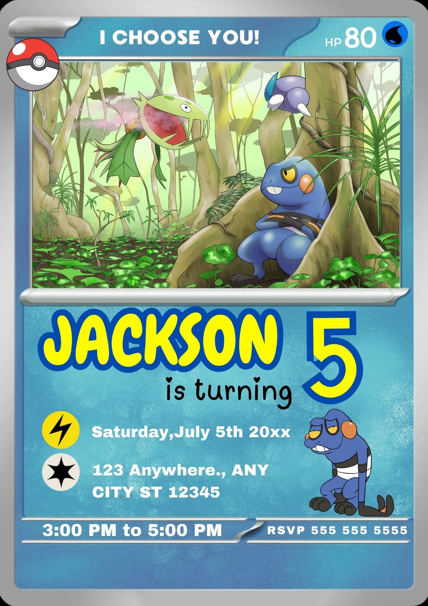 Croagunk Invitation Template | Pokemon Card Birthday Invite - CreativeRino