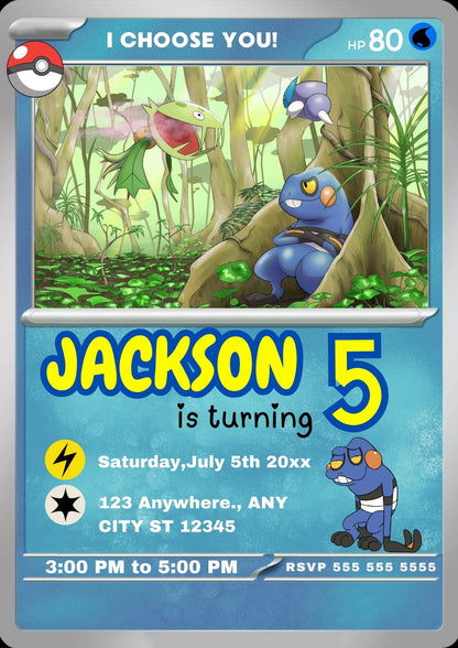 Croagunk Invitation Template | Pokemon Card Birthday Invite - CreativeRino