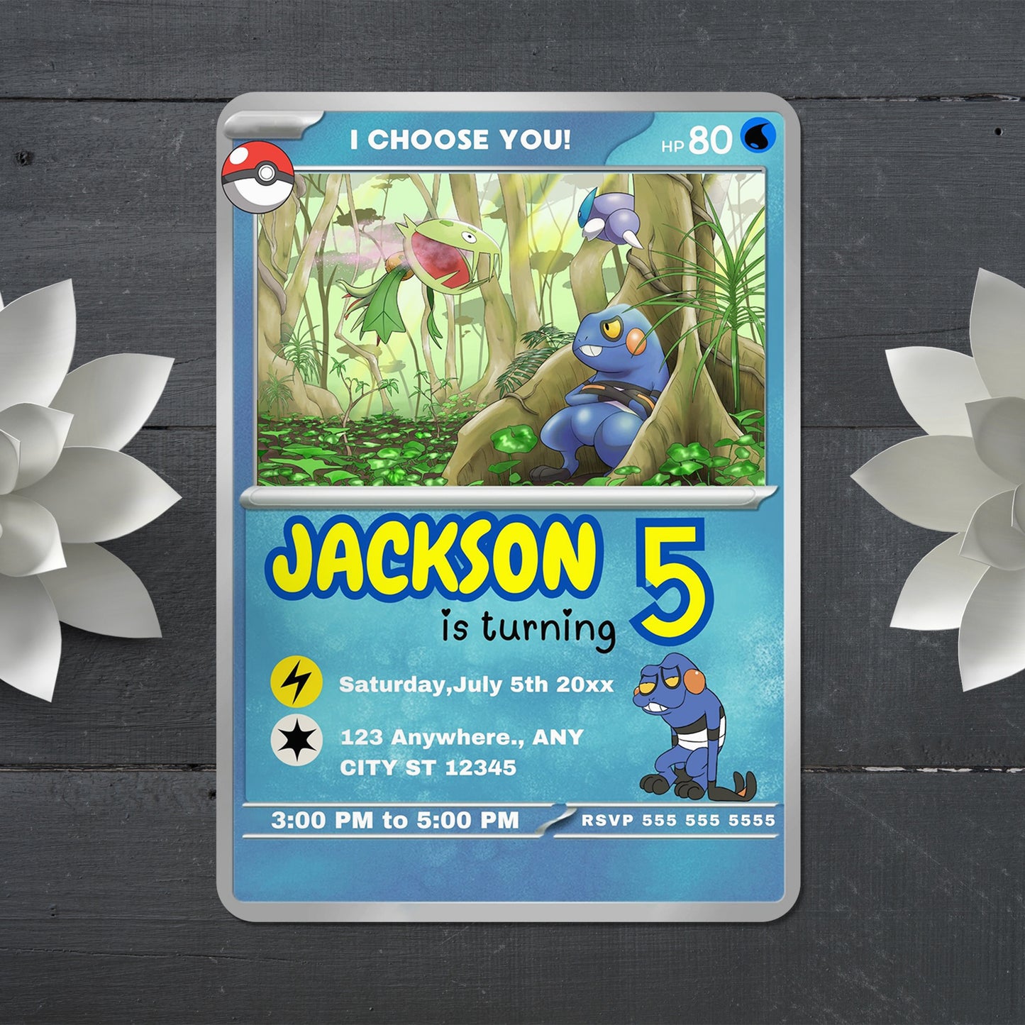 Croagunk Invitation Template | Pokemon Card Birthday Invite - CreativeRino