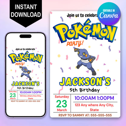 Croagunk Birthday Invitation Template | Pokemon Invite - CreativeRino