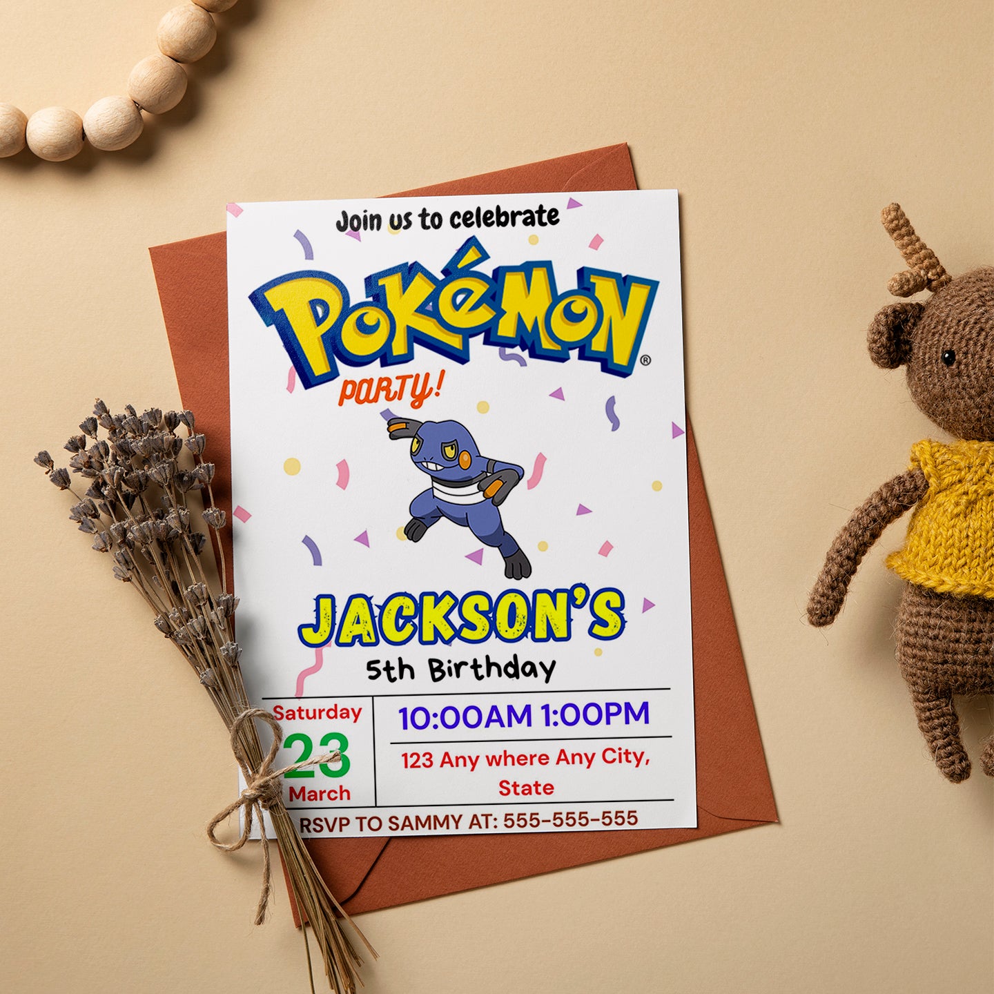 Croagunk Birthday Invitation Template | Pokemon Invite - CreativeRino