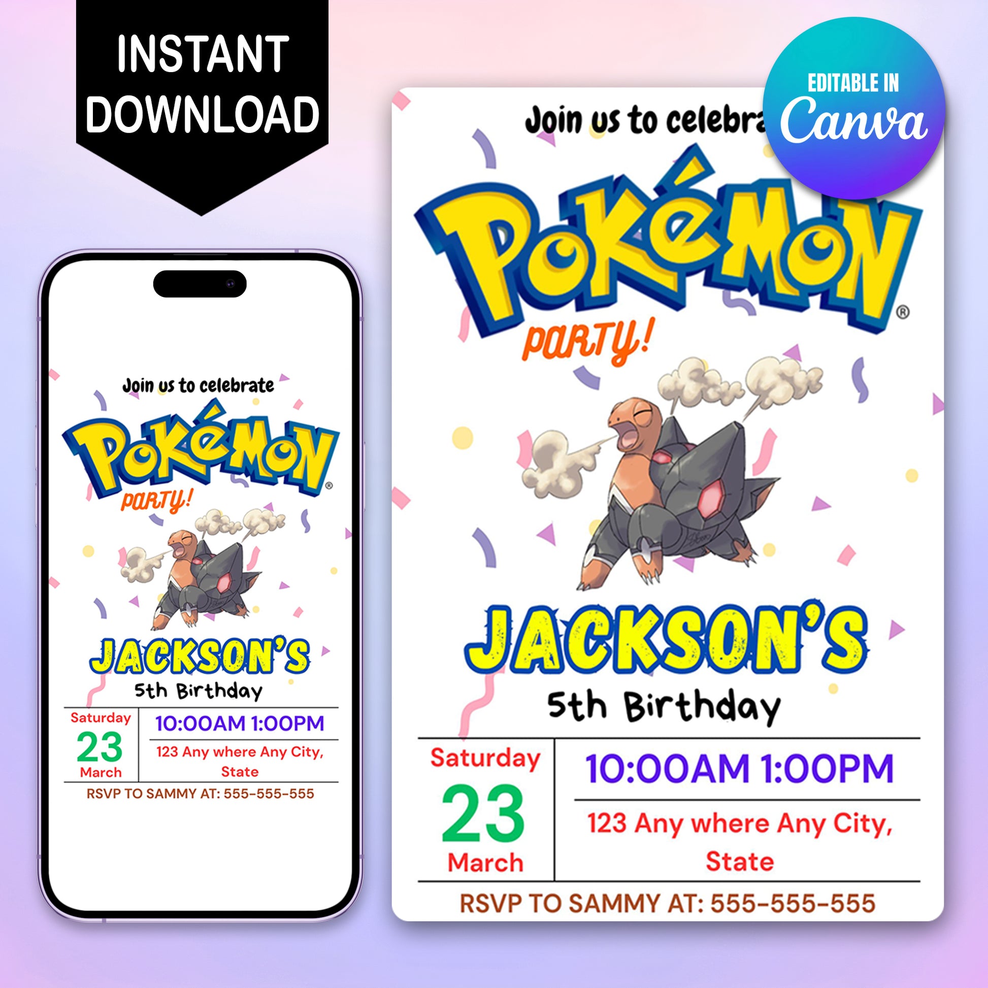Torkoal Birthday Invitation Template | Pokemon Invite - CreativeRino