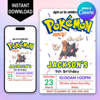 Torkoal Birthday Invitation Template | Pokemon Invite - CreativeRino