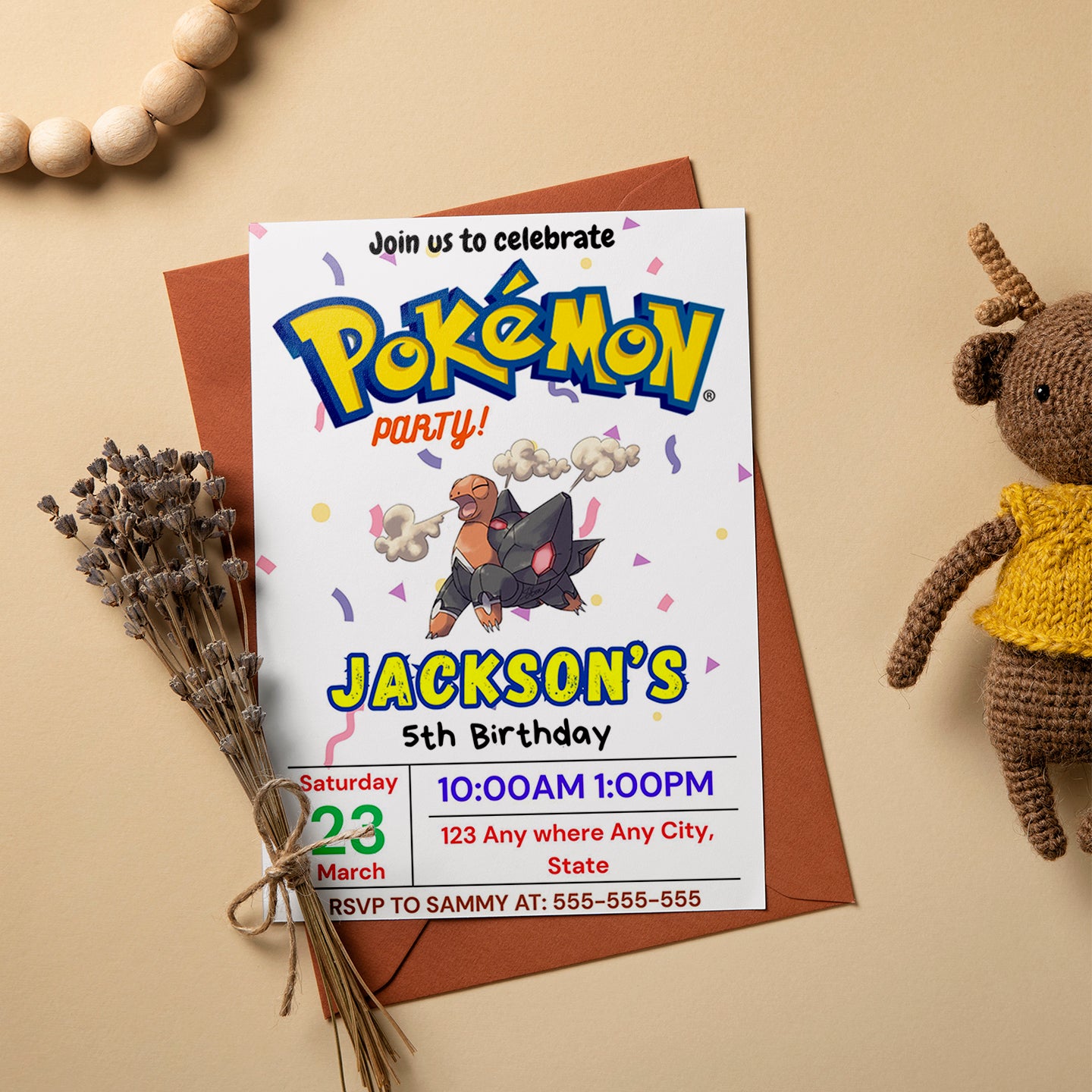 Torkoal Birthday Invitation Template | Pokemon Invite - CreativeRino