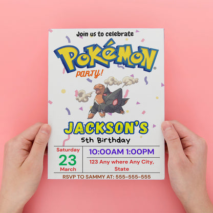 Torkoal Birthday Invitation Template | Pokemon Invite - CreativeRino