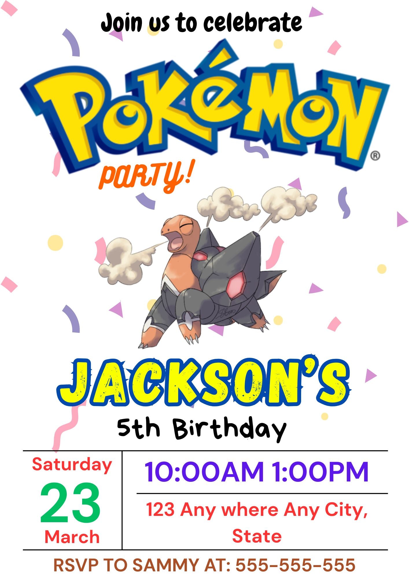 Torkoal Birthday Invitation Template | Pokemon Invite - CreativeRino