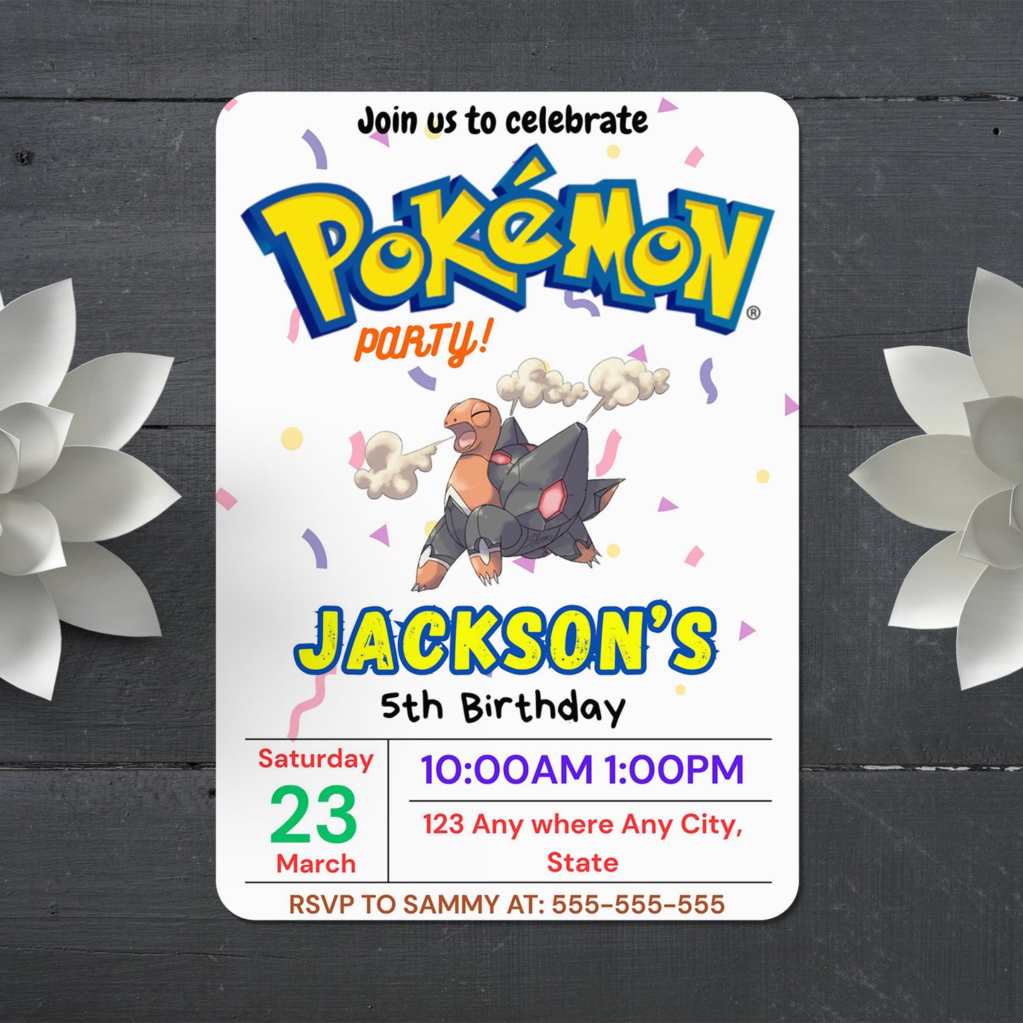 Torkoal Birthday Invitation Template | Pokemon Invite - CreativeRino