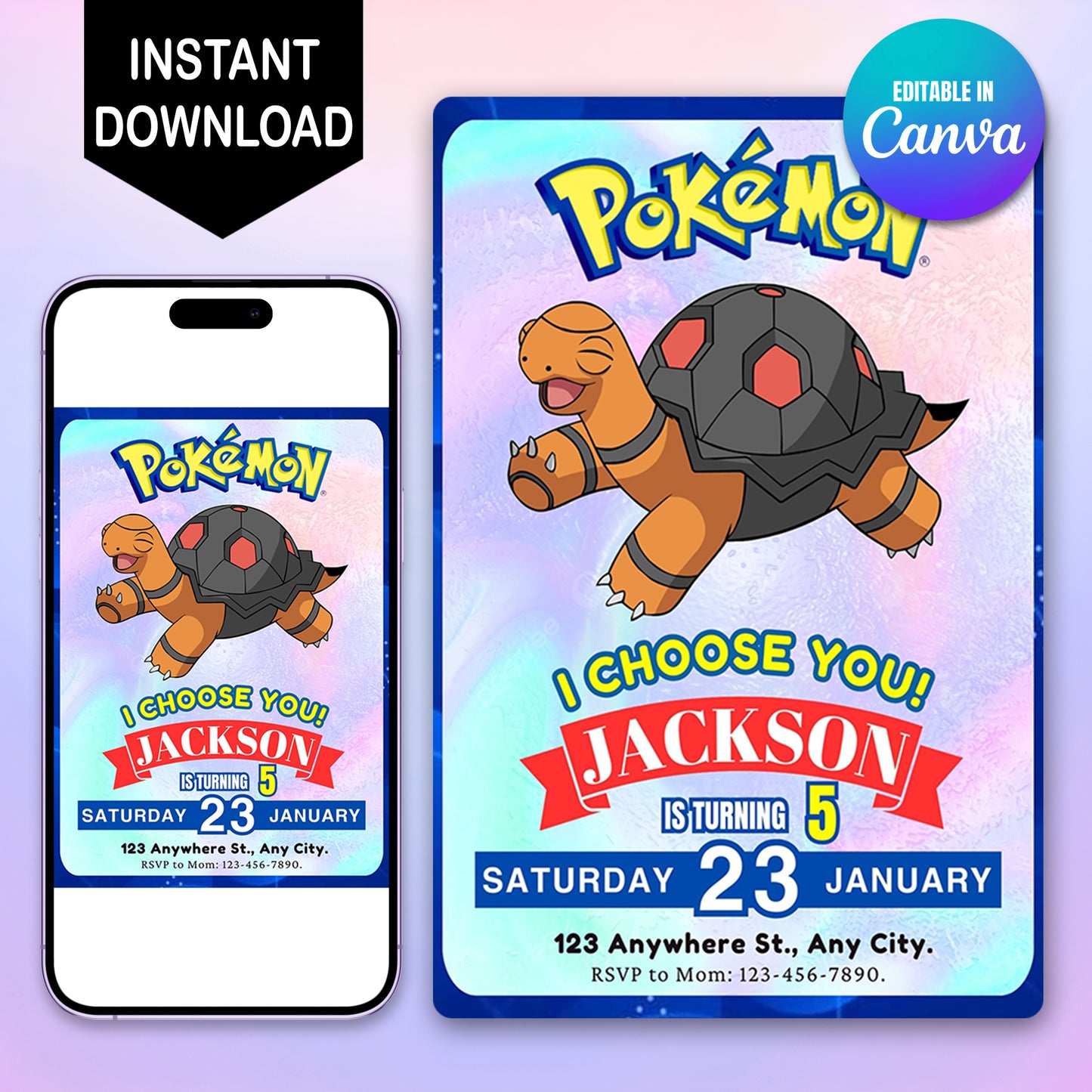 Torkoal Invitation Template | Pokemon Birthday Invite - CreativeRino