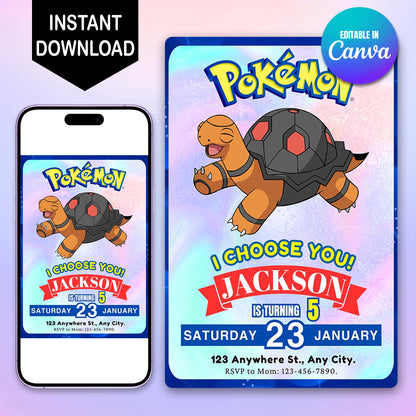 Torkoal Invitation Template | Pokemon Birthday Invite - CreativeRino