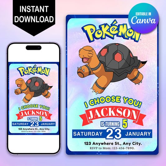 Torkoal Invitation Template | Pokemon Birthday Invite - CreativeRino