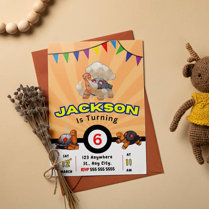 Torkoal Pokemon Birthday Party Invitation Template - CreativeRino