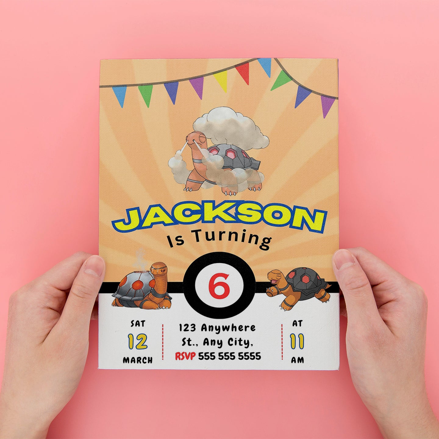 Torkoal Pokemon Birthday Party Invitation Template - CreativeRino