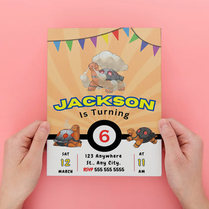 Torkoal Pokemon Birthday Party Invitation Template - CreativeRino