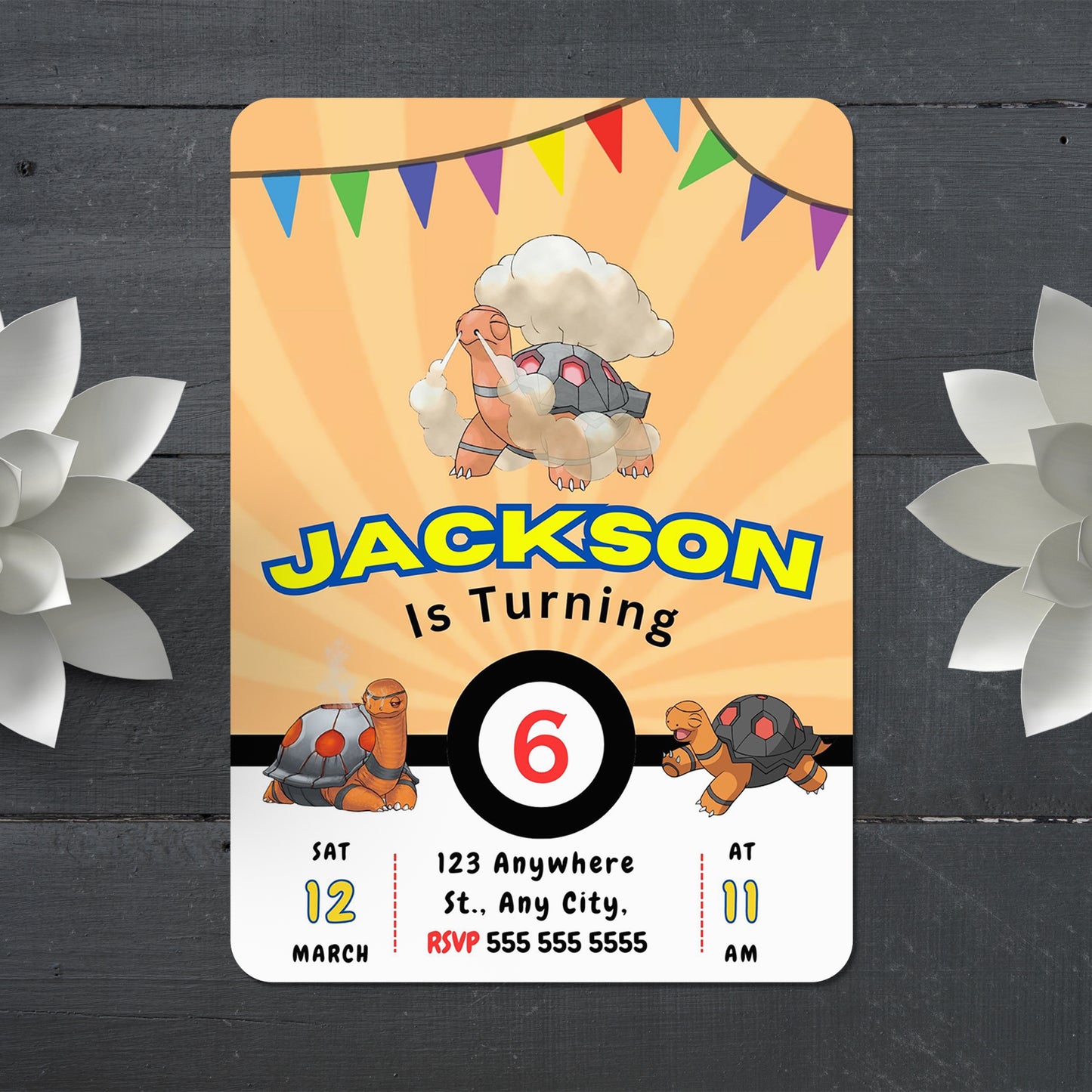 Torkoal Pokemon Birthday Party Invitation Template - CreativeRino
