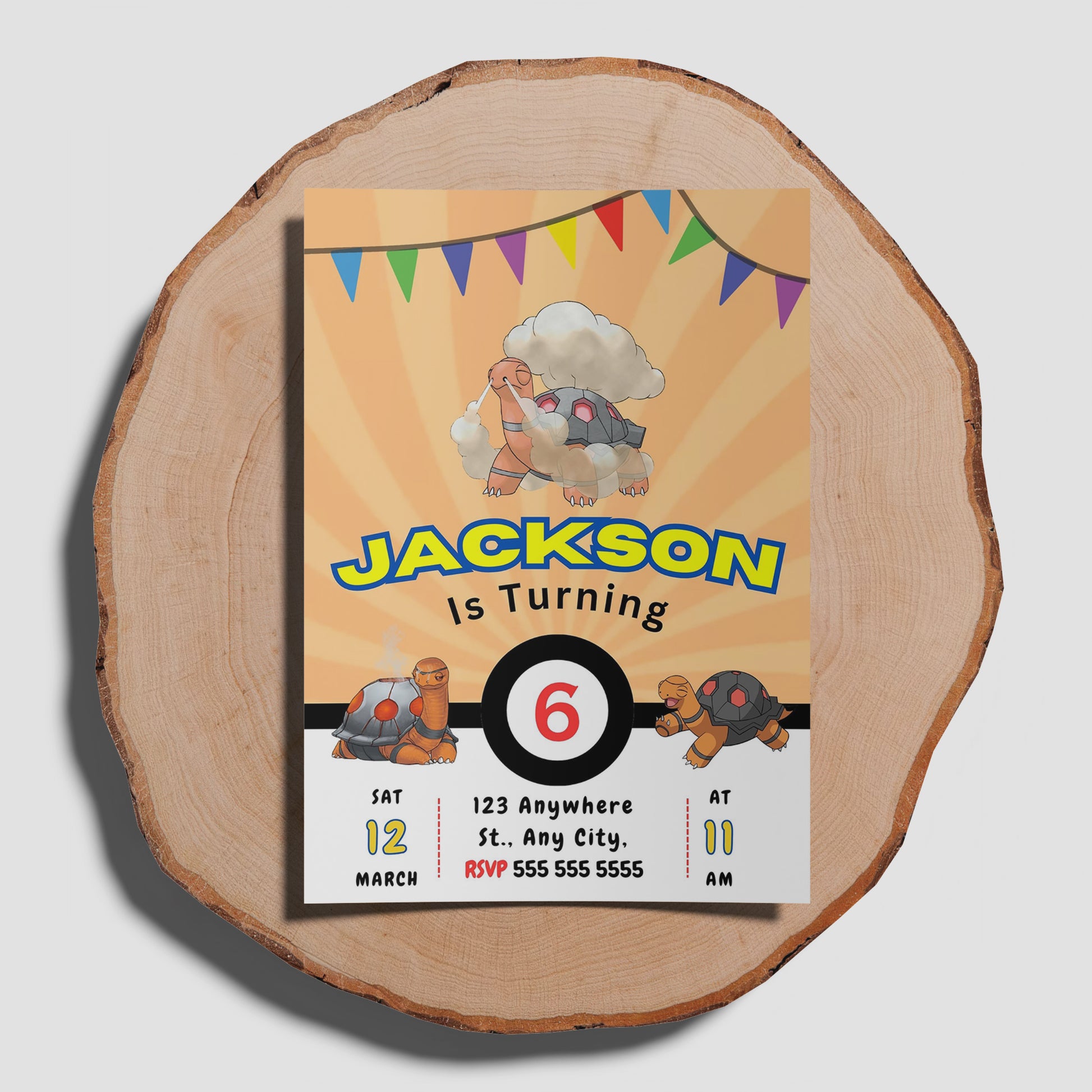 Torkoal Pokemon Birthday Party Invitation Template - CreativeRino