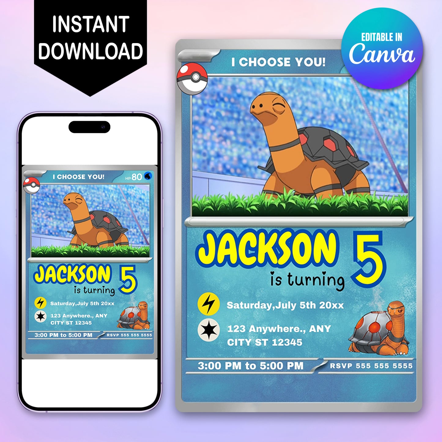 Torkoal Invitation Template | Pokemon Card Birthday Invite - CreativeRino