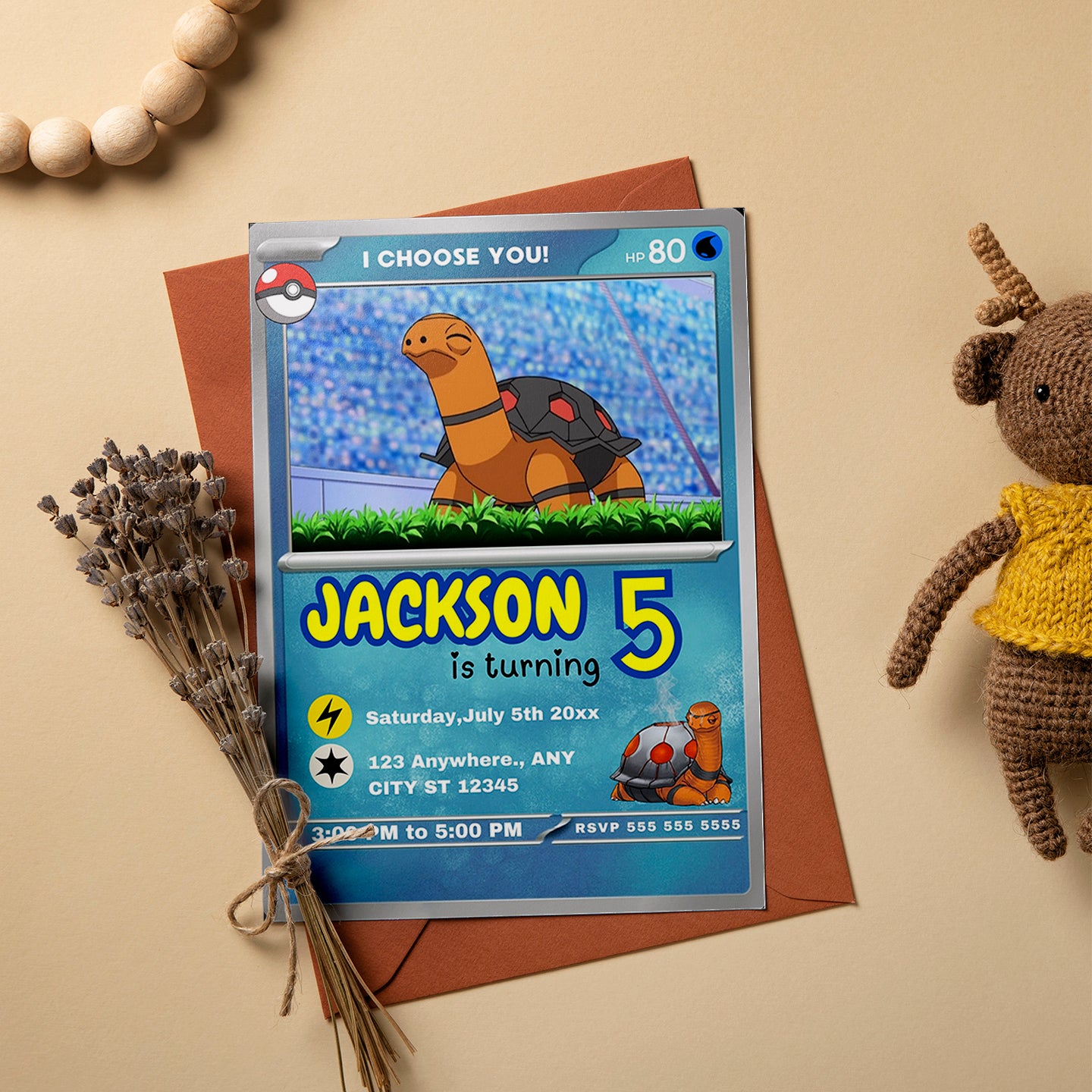 Torkoal Invitation Template | Pokemon Card Birthday Invite - CreativeRino