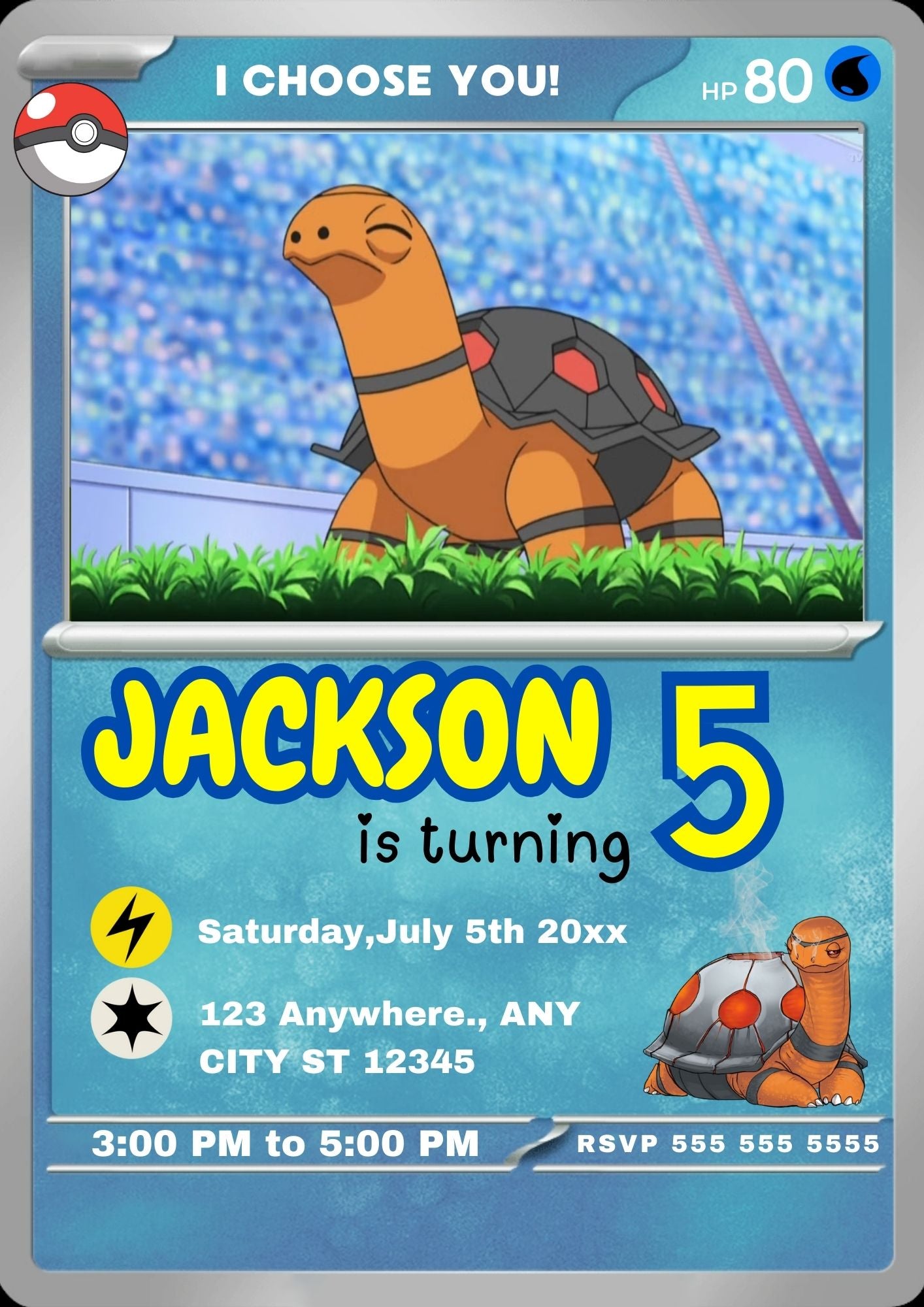 Torkoal Invitation Template | Pokemon Card Birthday Invite - CreativeRino