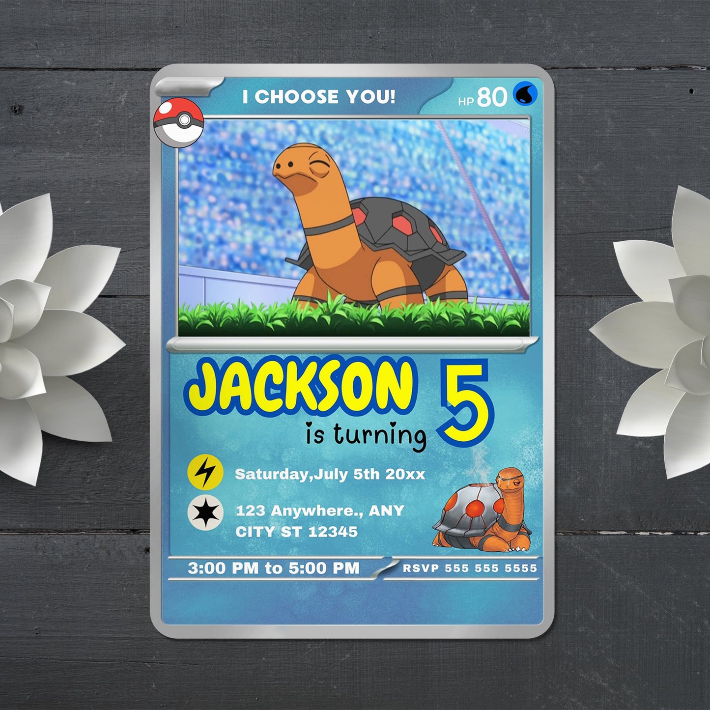 Torkoal Invitation Template | Pokemon Card Birthday Invite - CreativeRino