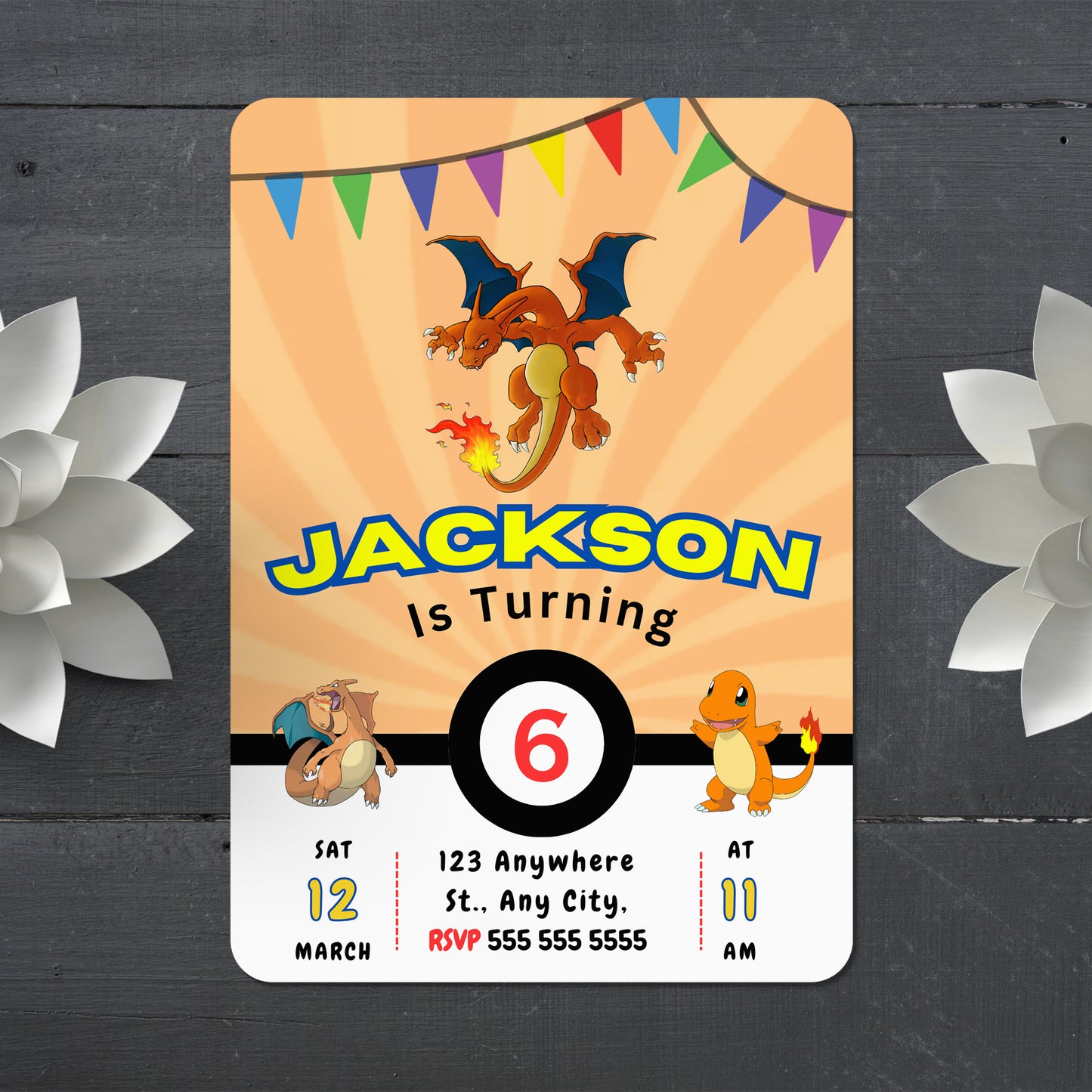 Charizard Pokemon Birthday Party Invitation Template - CreativeRino