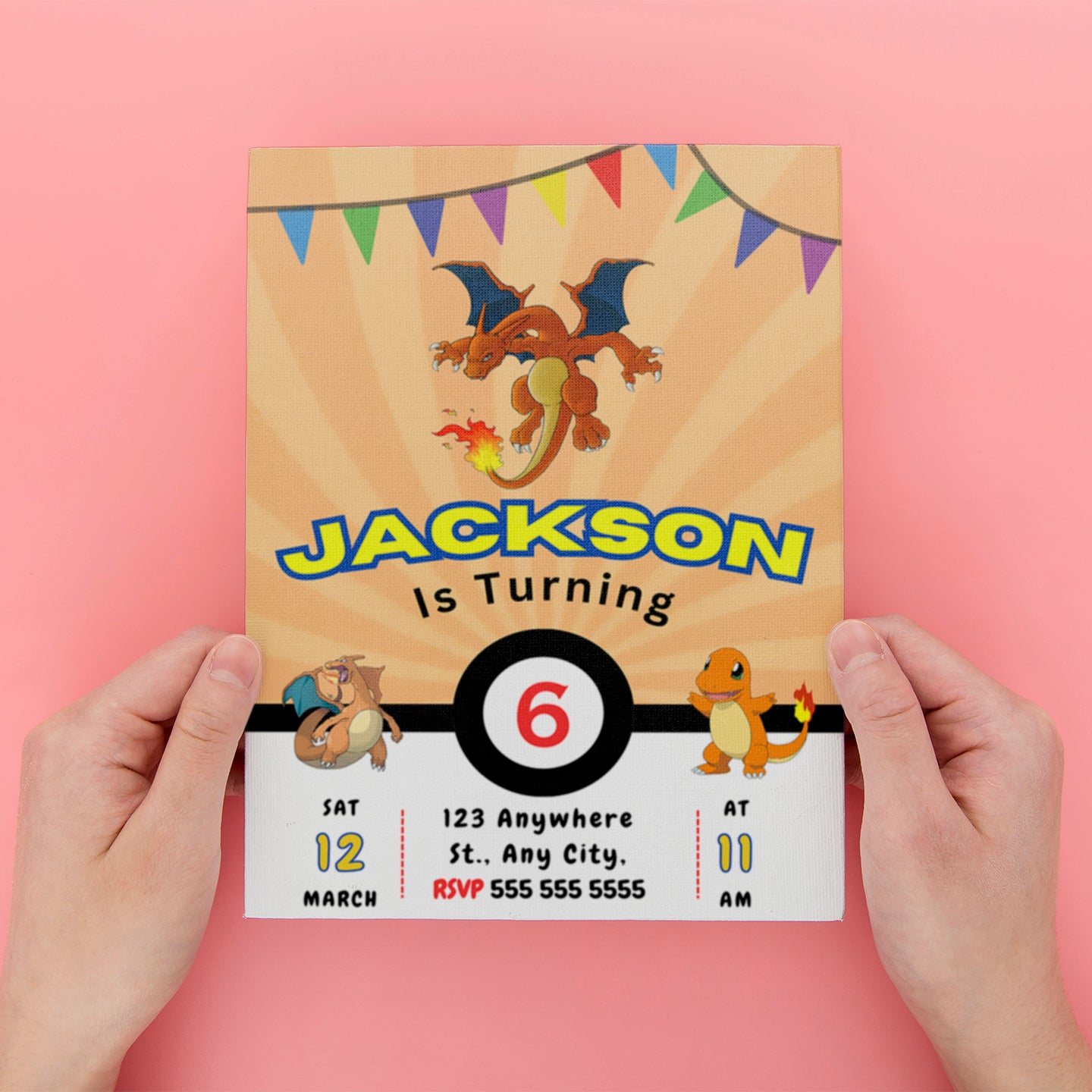 Charizard Pokemon Birthday Party Invitation Template - CreativeRino