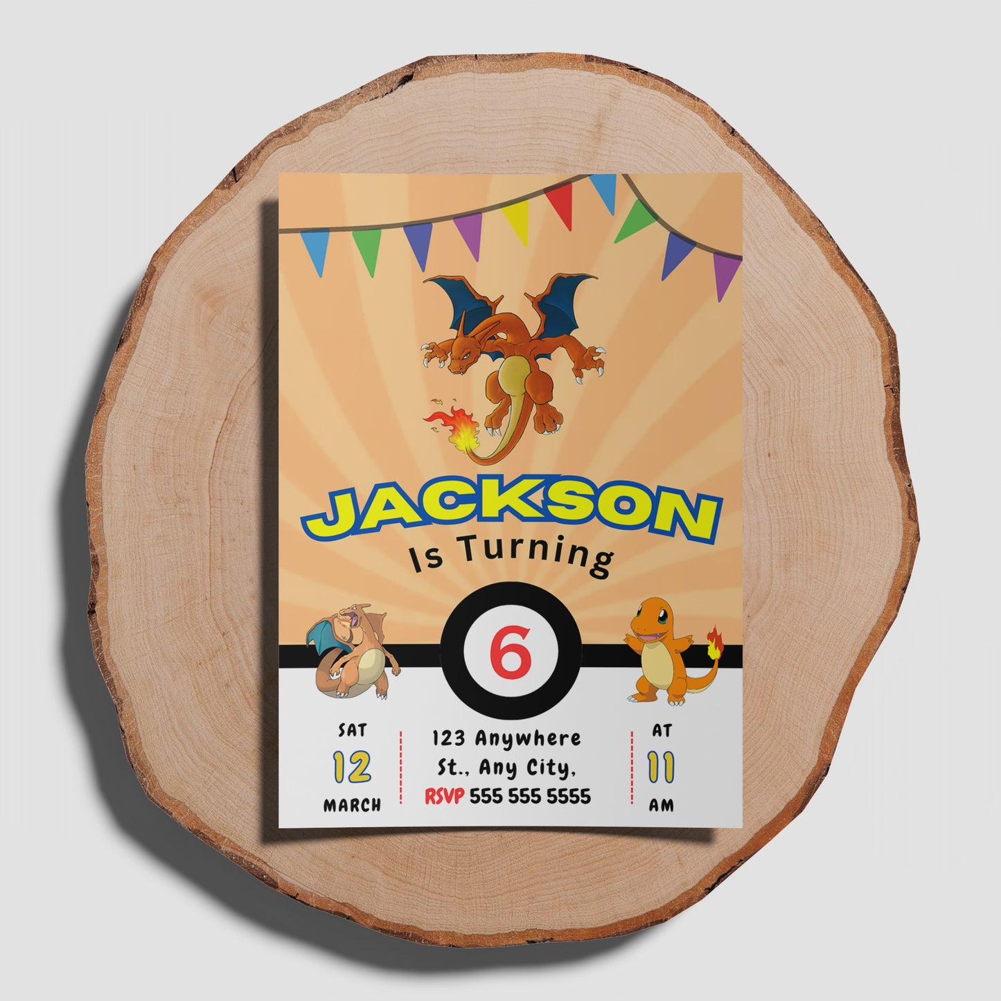 Charizard Pokemon Birthday Party Invitation Template - CreativeRino