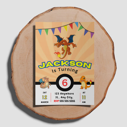Charizard Pokemon Birthday Party Invitation Template - CreativeRino