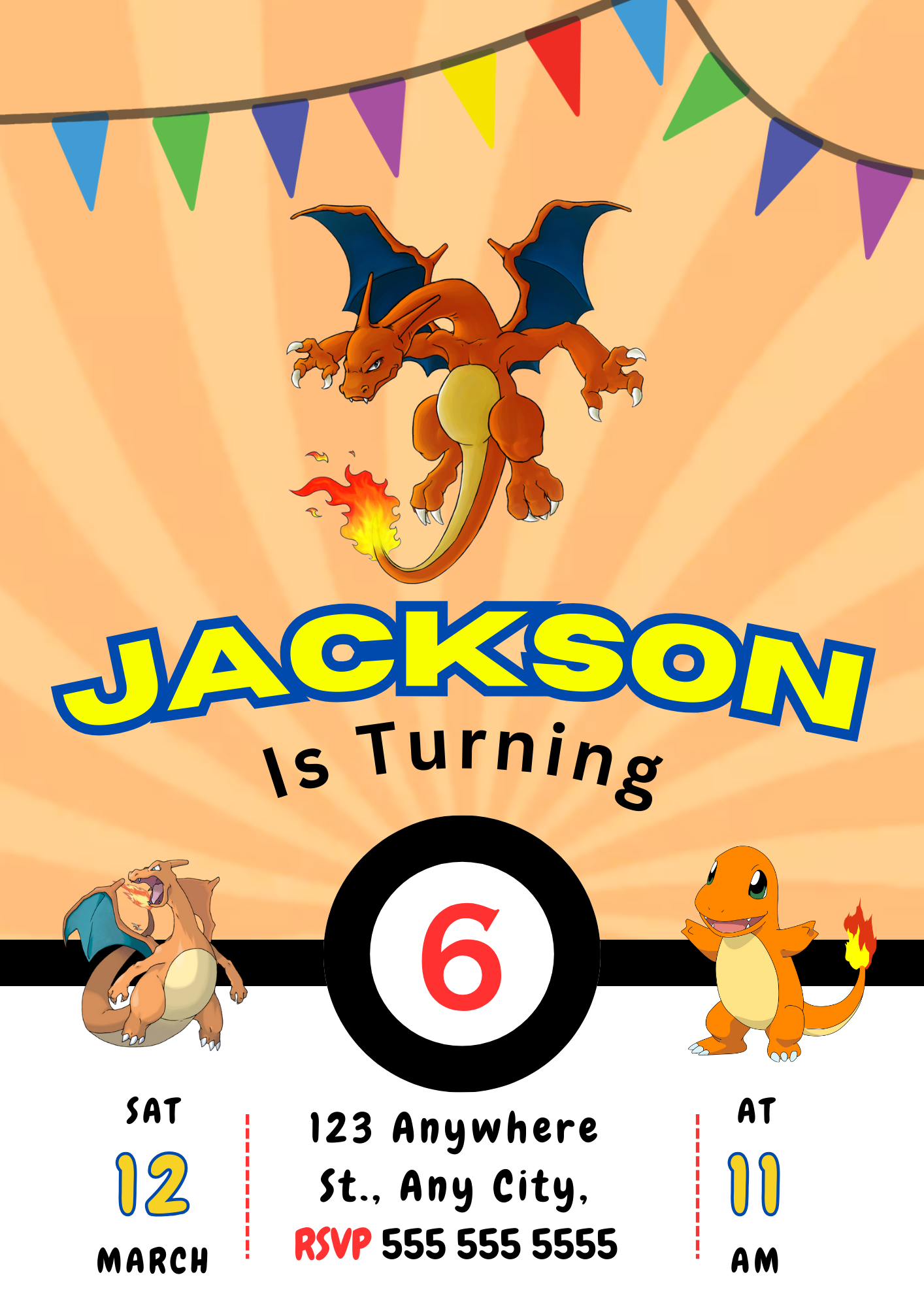 Charizard Pokemon Birthday Party Invitation Template - CreativeRino