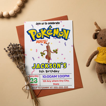 Sudowoodo Birthday Invitation Template | Pokemon Invite - CreativeRino