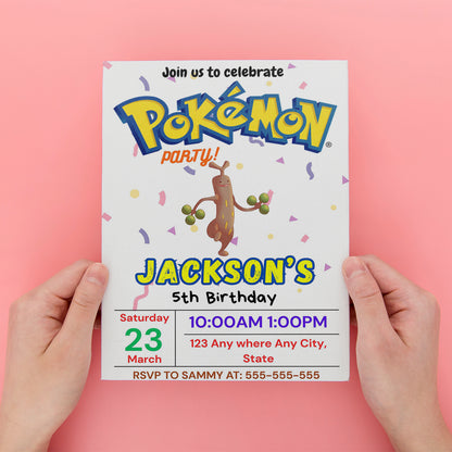 Sudowoodo Birthday Invitation Template | Pokemon Invite - CreativeRino