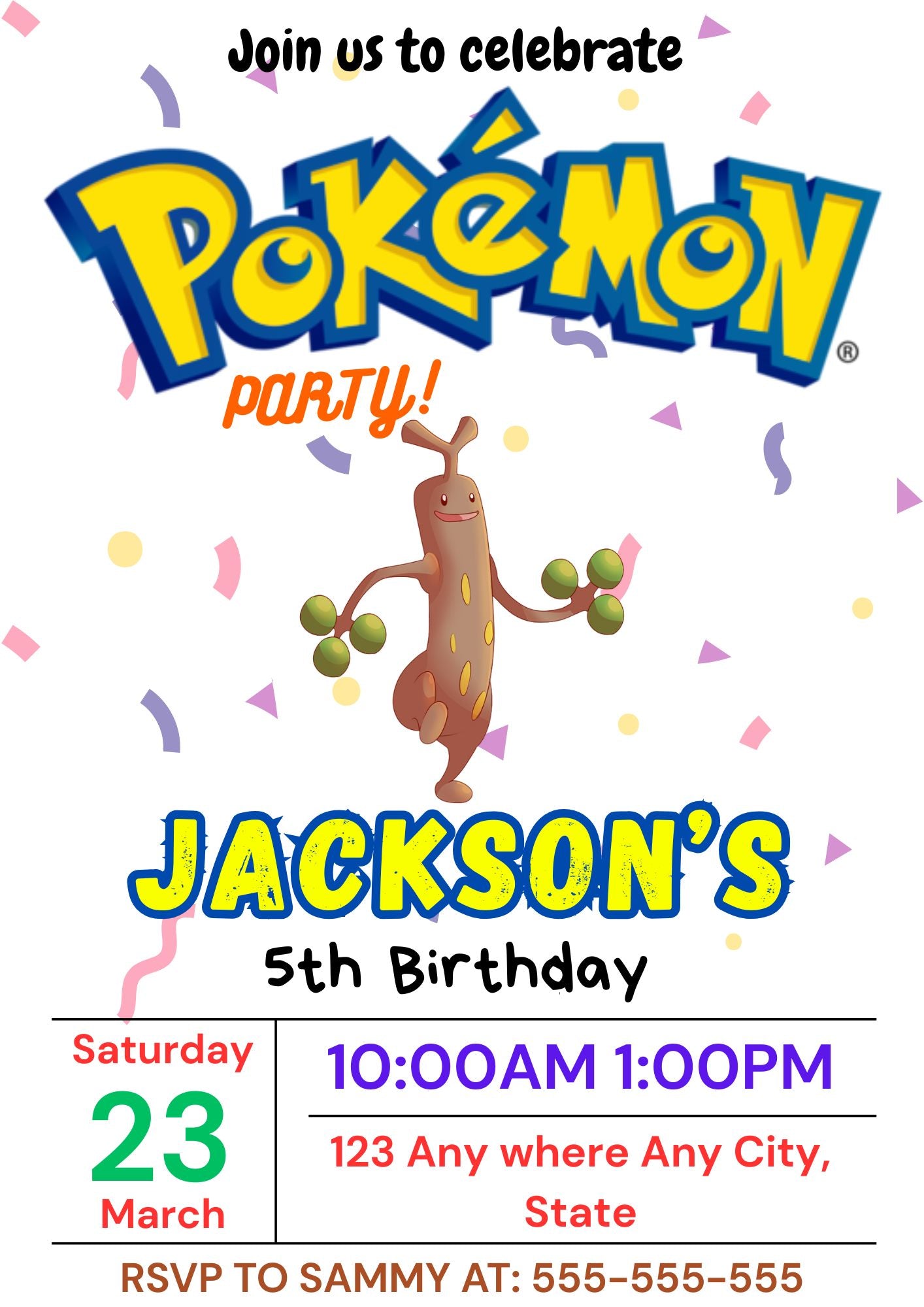 Sudowoodo Birthday Invitation Template | Pokemon Invite - CreativeRino