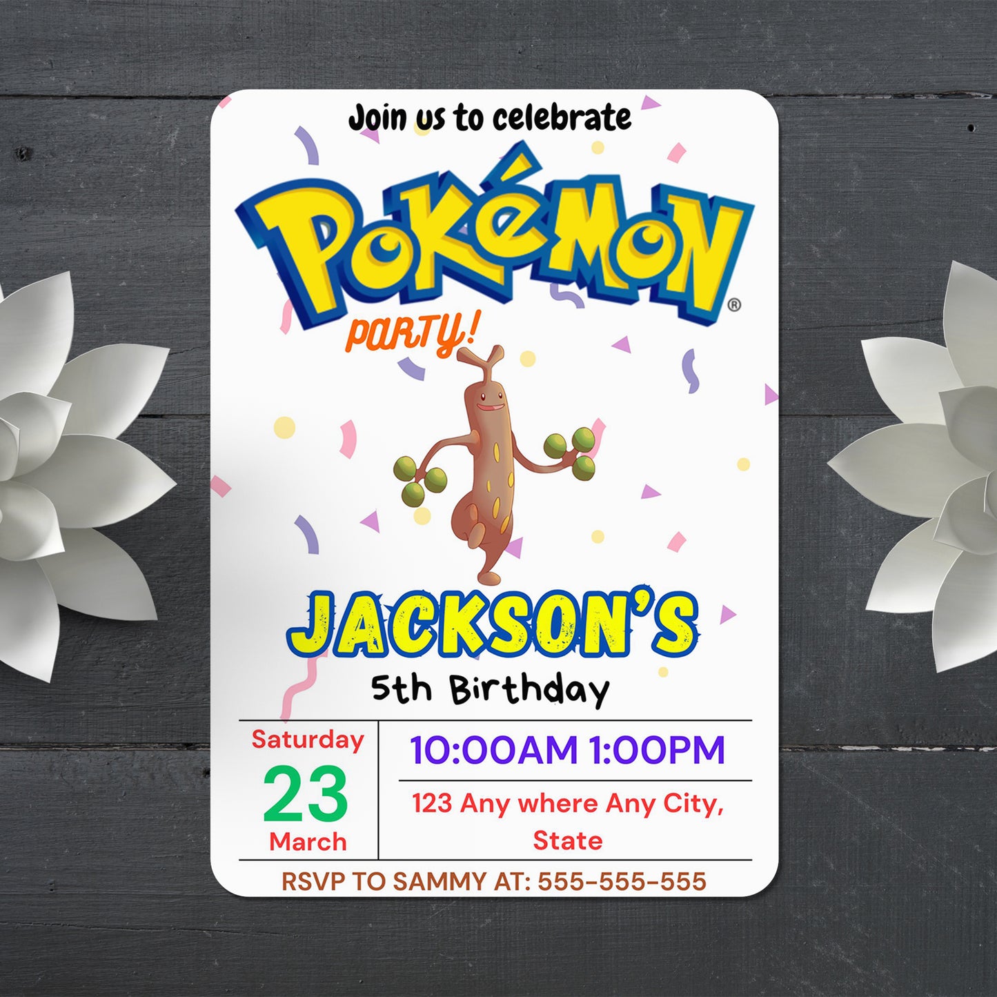 Sudowoodo Birthday Invitation Template | Pokemon Invite - CreativeRino
