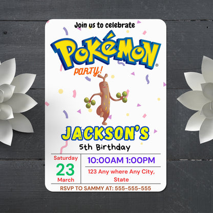 Sudowoodo Birthday Invitation Template | Pokemon Invite - CreativeRino