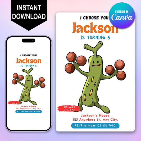 Sudowoodo Birthday Party Invitation Template | Pokemon Invite - CreativeRino