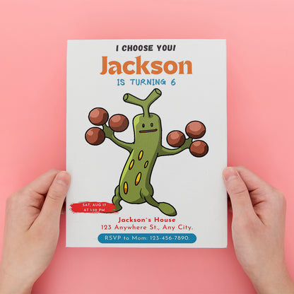 Sudowoodo Birthday Party Invitation Template | Pokemon Invite - CreativeRino