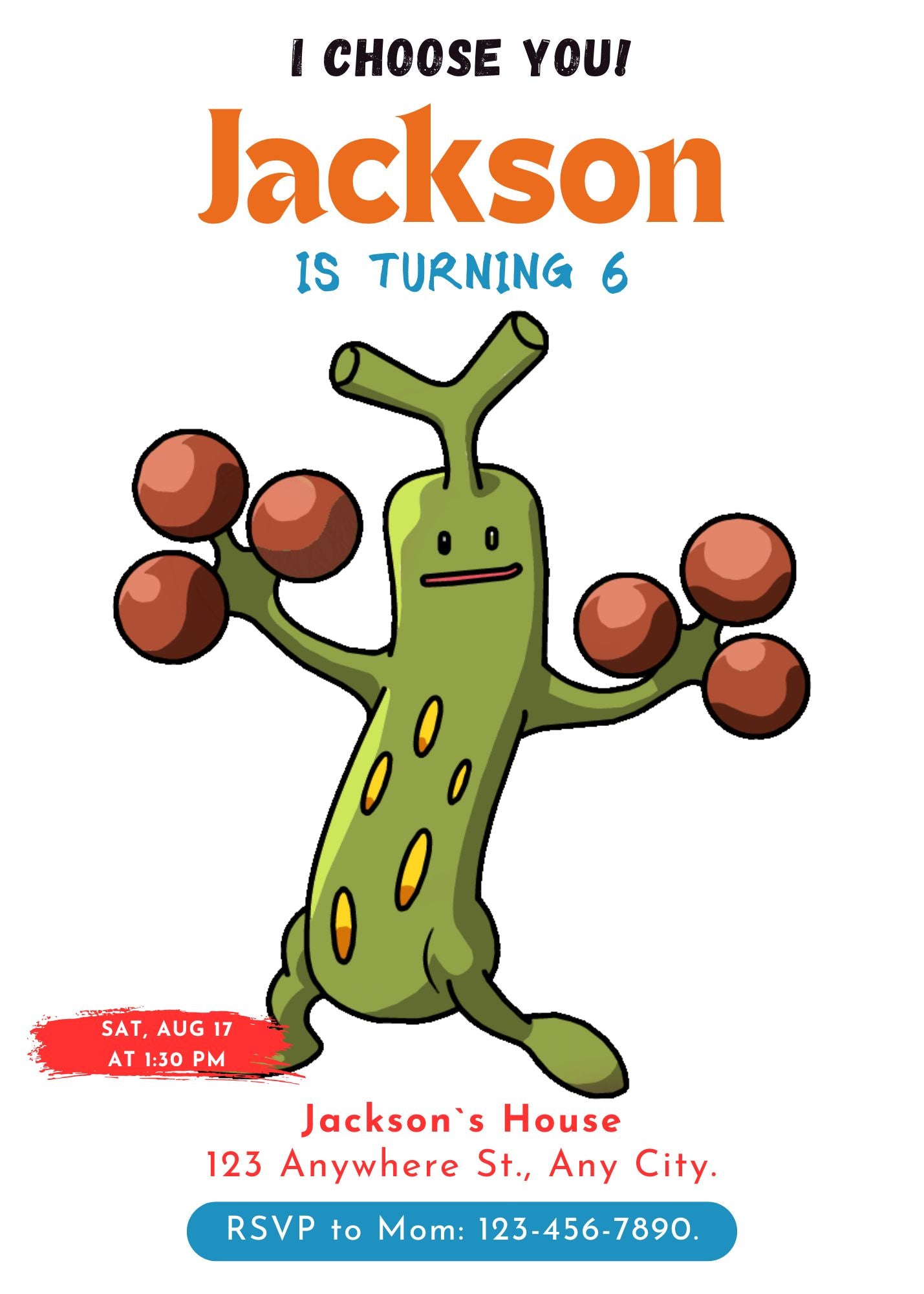 Sudowoodo Birthday Party Invitation Template | Pokemon Invite - CreativeRino