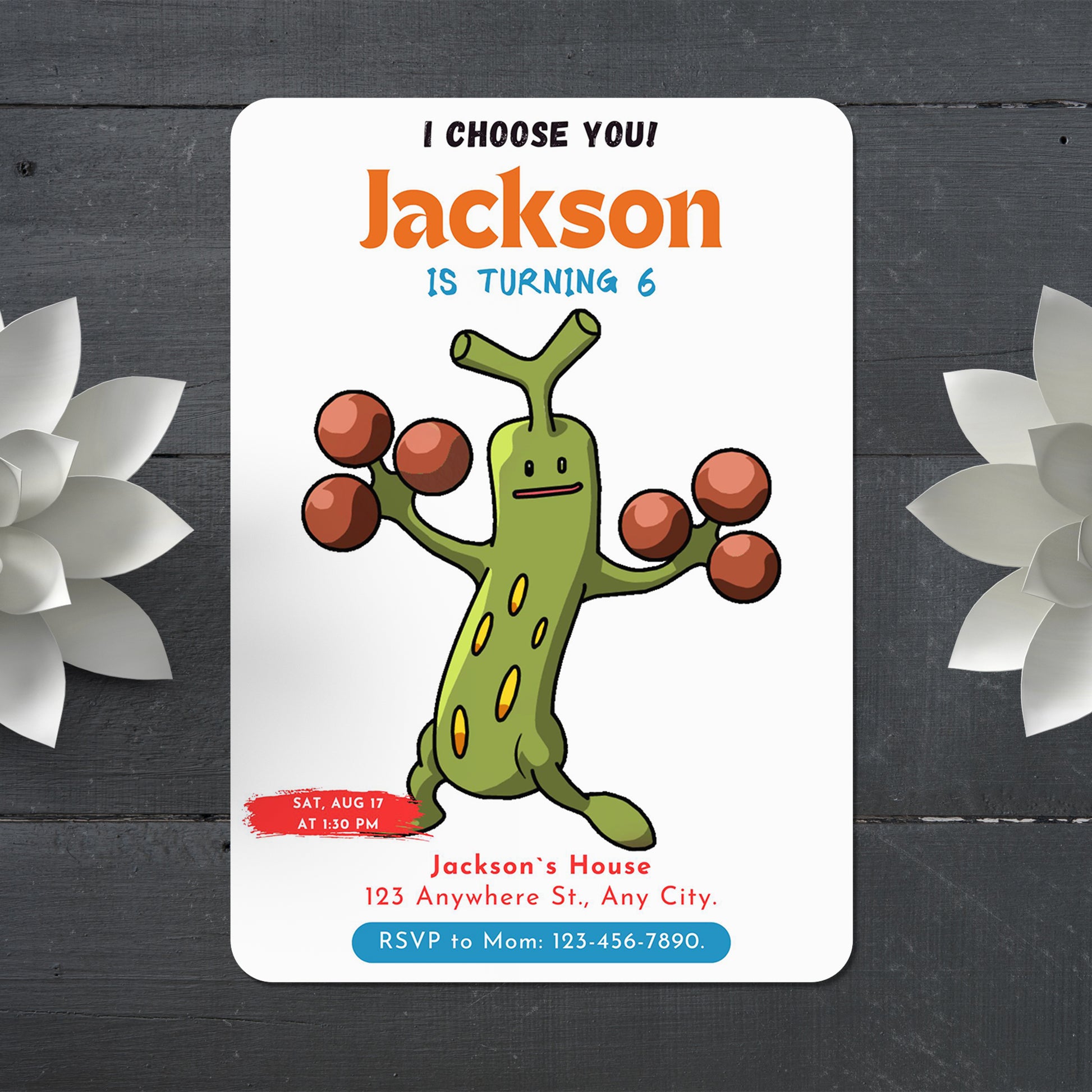 Sudowoodo Birthday Party Invitation Template | Pokemon Invite - CreativeRino