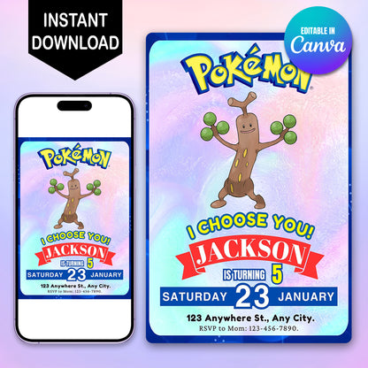 Sudowoodo Invitation Template | Pokemon Birthday Invite - CreativeRino