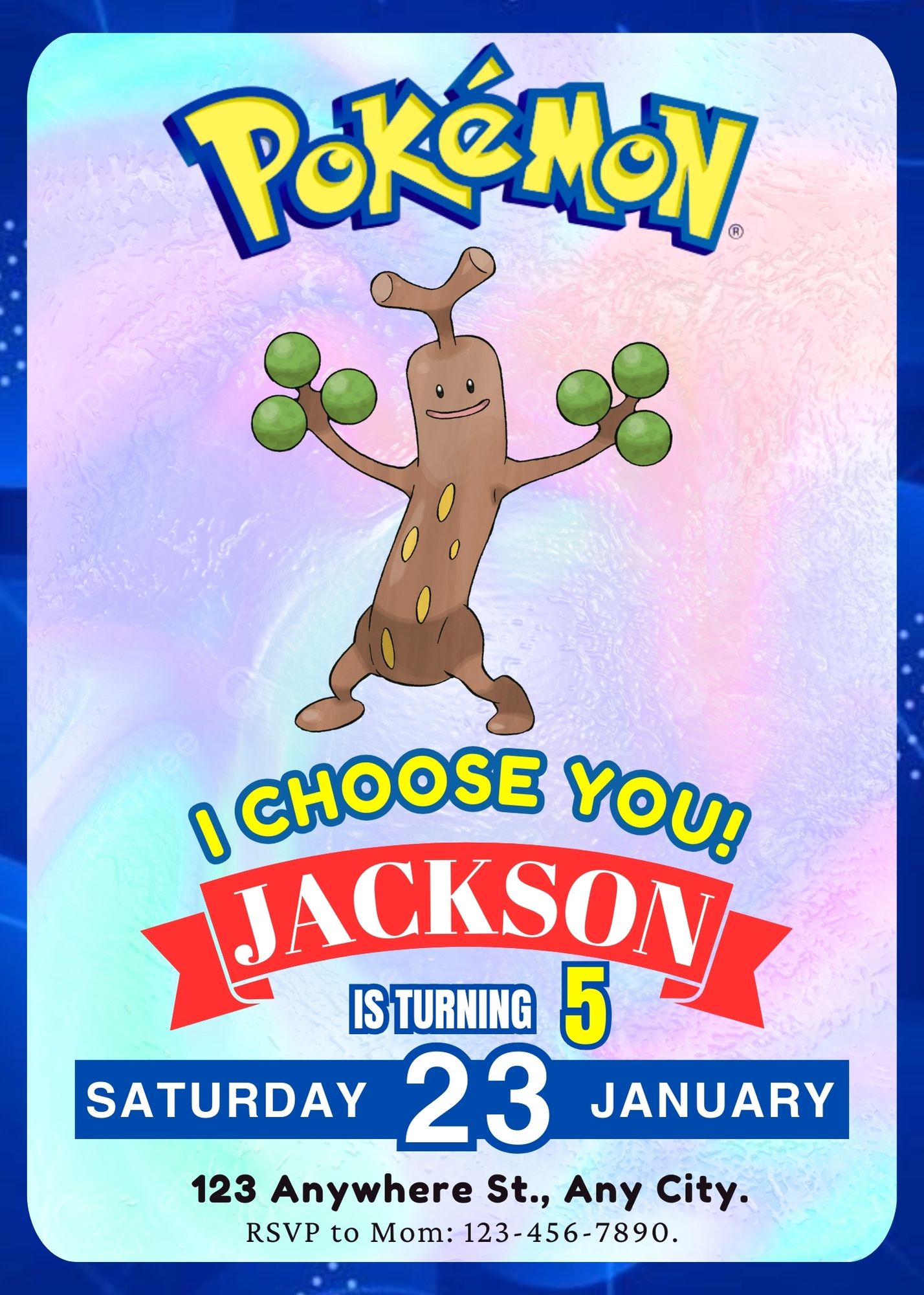 Sudowoodo Invitation Template | Pokemon Birthday Invite - CreativeRino