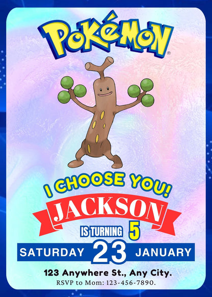 Sudowoodo Invitation Template | Pokemon Birthday Invite - CreativeRino