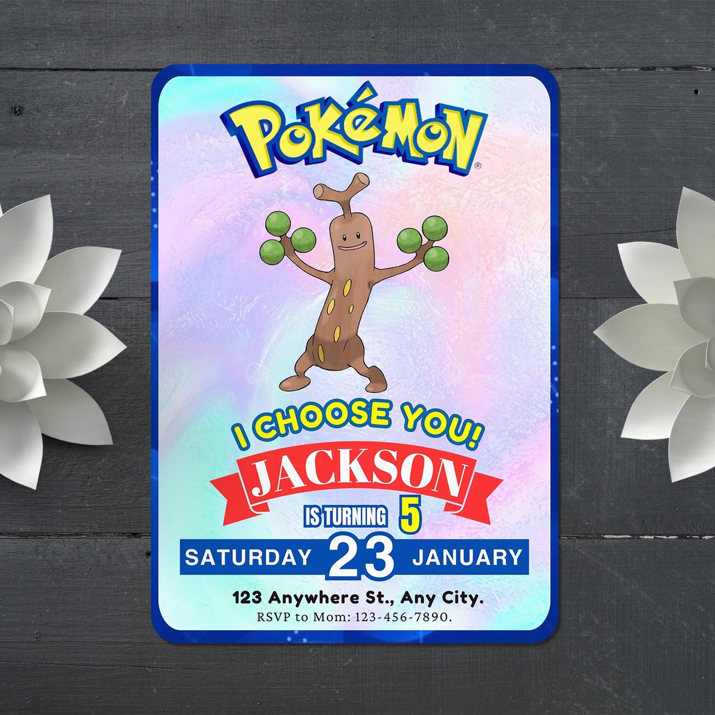 Sudowoodo Invitation Template | Pokemon Birthday Invite - CreativeRino