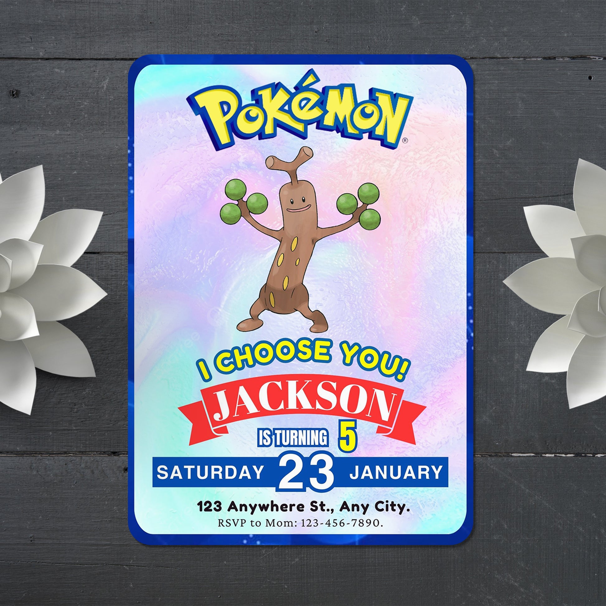 Sudowoodo Invitation Template | Pokemon Birthday Invite - CreativeRino
