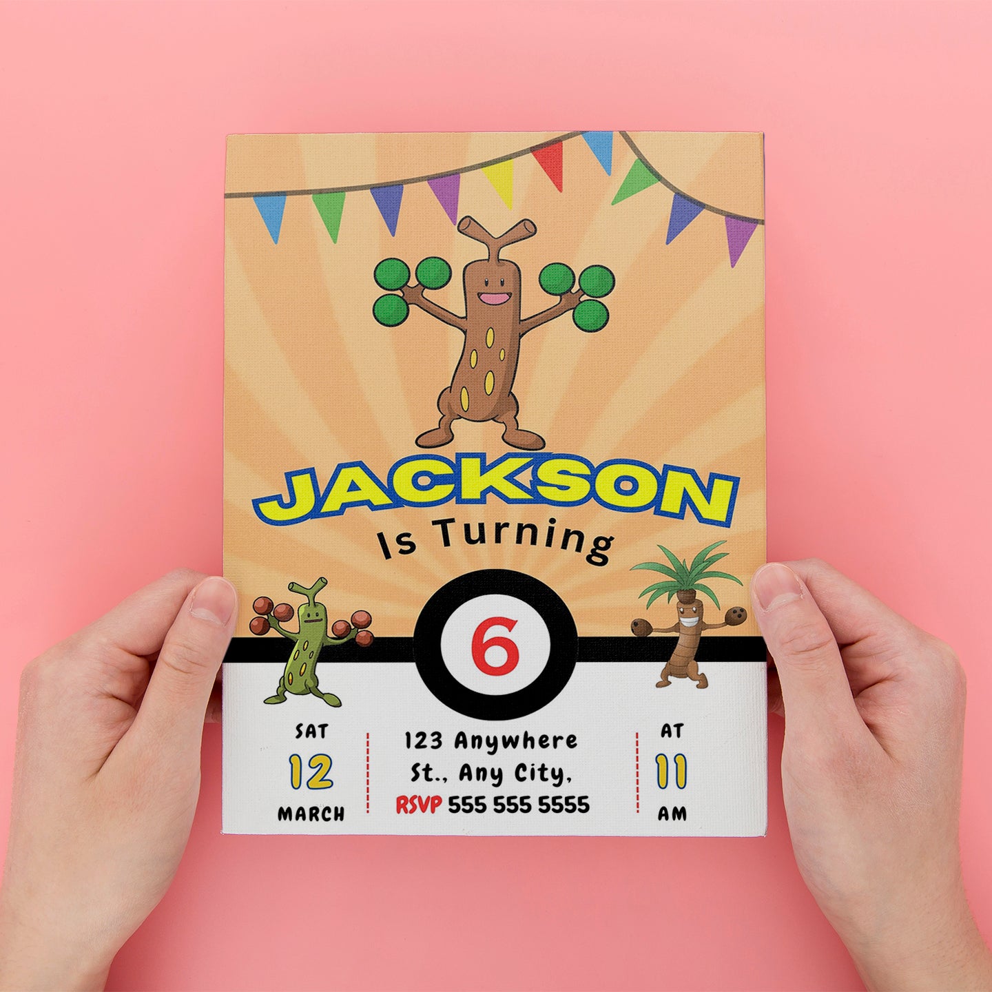 Sudowoodo Pokemon Birthday Party Invitation Template - CreativeRino