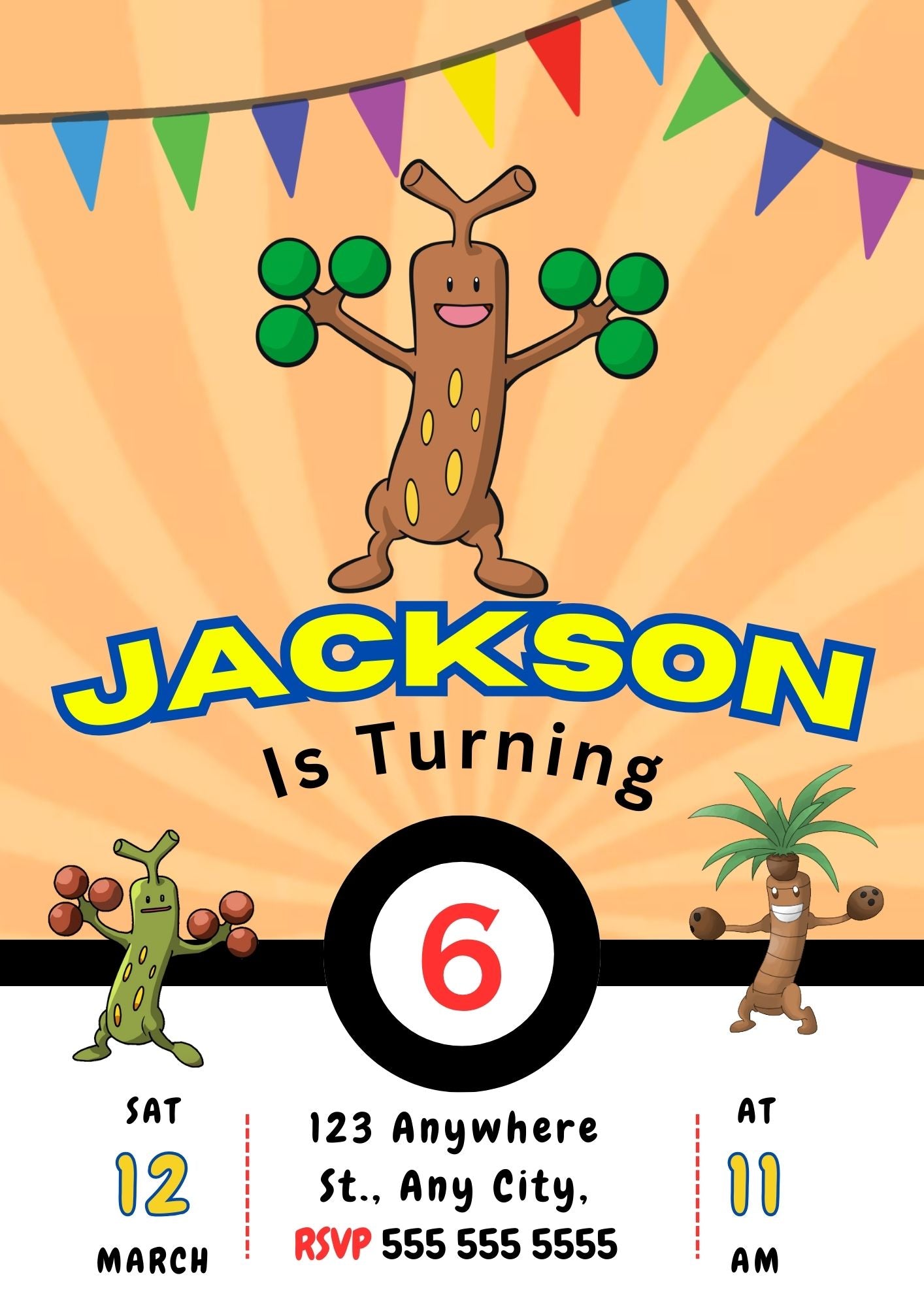 Sudowoodo Pokemon Birthday Party Invitation Template - CreativeRino