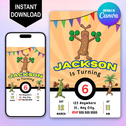 Sudowoodo Pokemon Birthday Party Invitation Template - CreativeRino