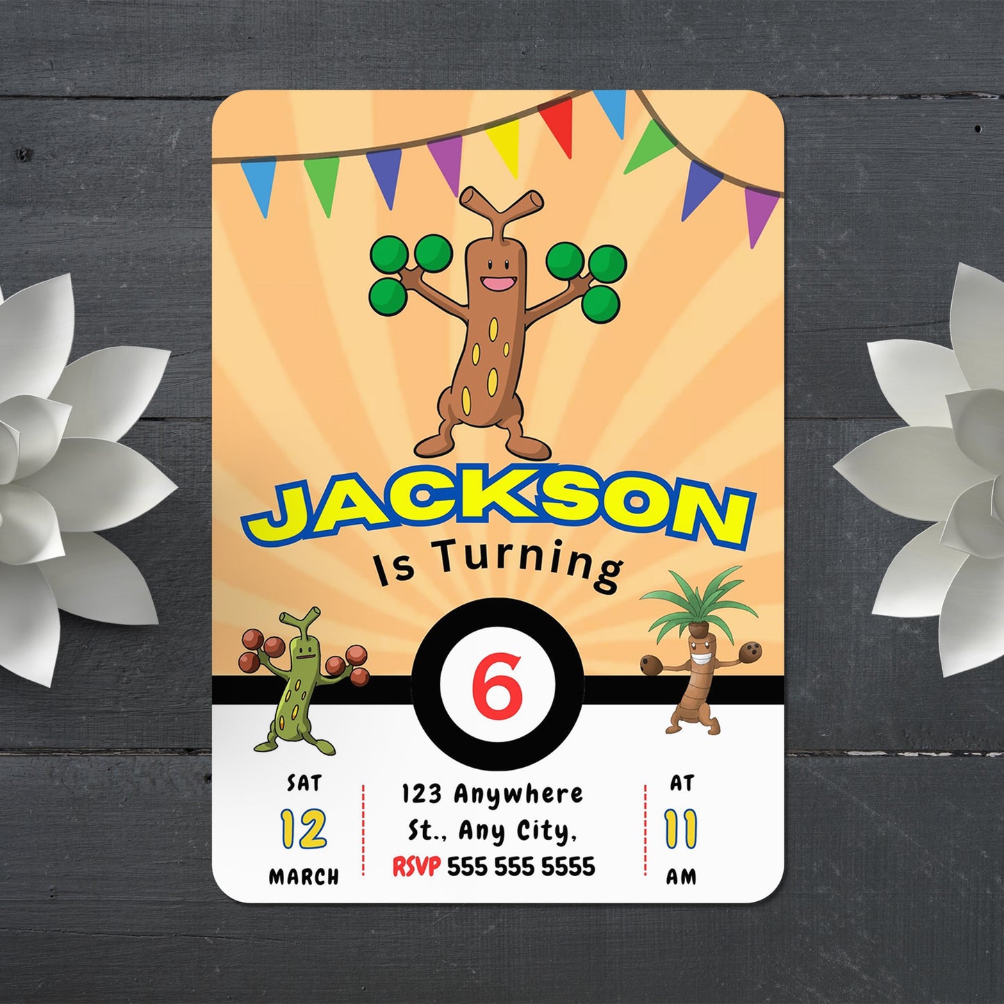Sudowoodo Pokemon Birthday Party Invitation Template - CreativeRino