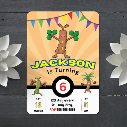 Sudowoodo Pokemon Birthday Party Invitation Template - CreativeRino